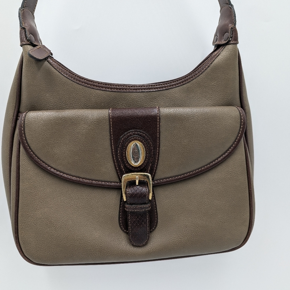 CL America Vintage Taupe Brown Leather Crossbody Shoulder Bag Buckle Logo Mixed